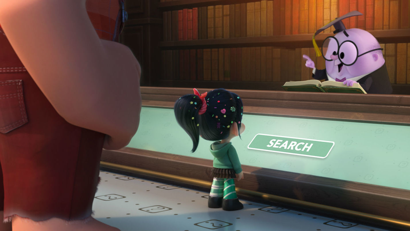 Vanellope talks to the search engine Knowsmore, who is still in the movie but in a different capacity.